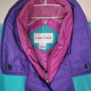 Vintage 90s Retro CABIN CREEK Color Block Teal Purple Magenta Ski Snow Jacket
